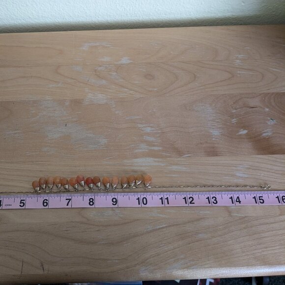 Kalan Peach Faceted Stone Dangle Necklace Wire Wrap Bar Link Chain Delicate Boho - Picture 6 of 7